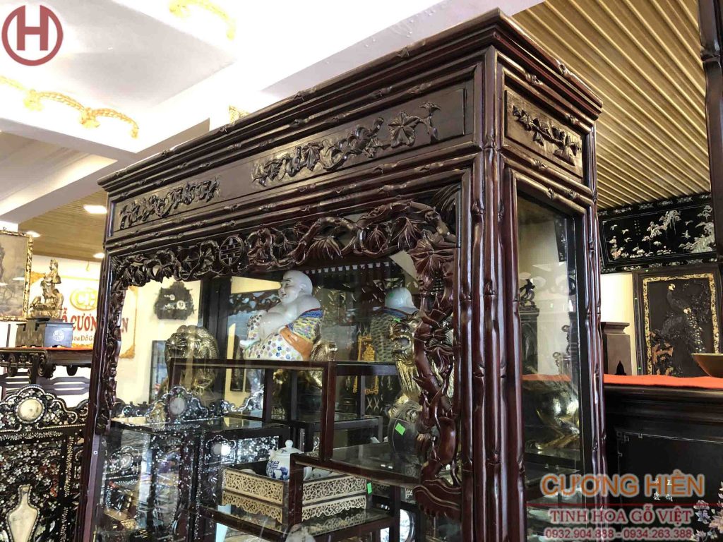 Hình ảnh tủ bày đồ chạm trúc nho 01