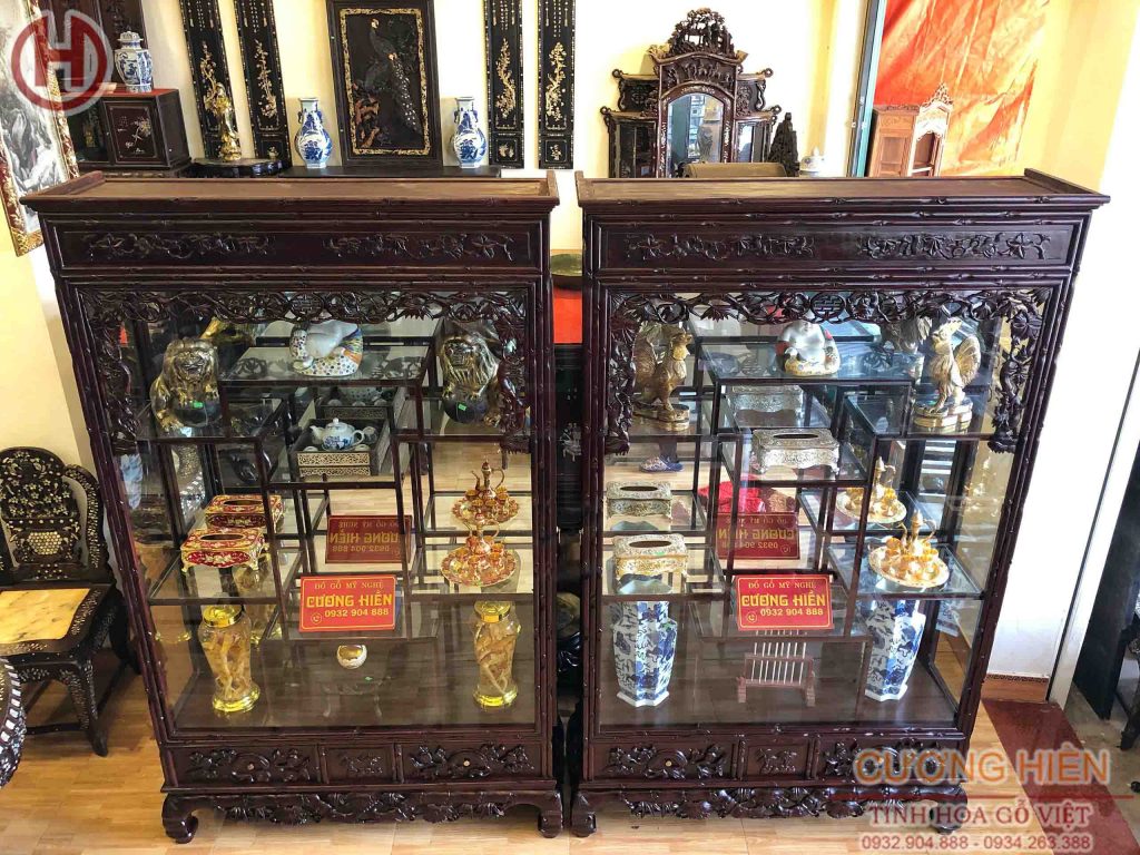 Hình ảnh tủ bày đồ chạm trúc nho 01