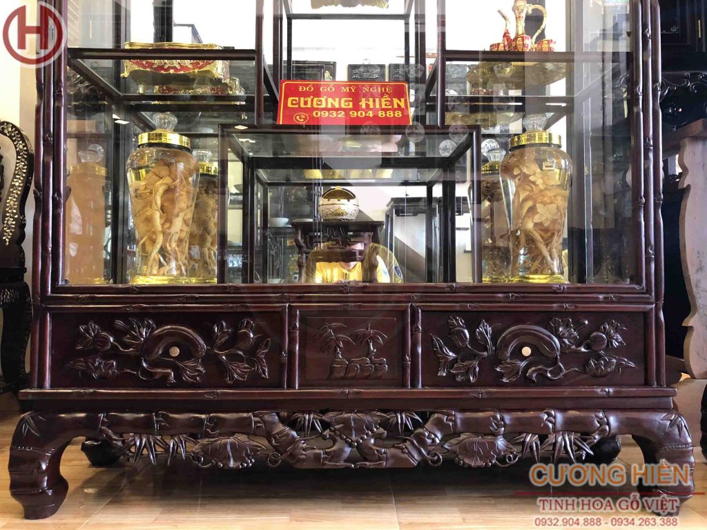 Hình ảnh tủ bày đồ chạm trúc nho 01