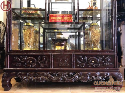 Hình ảnh tủ bày đồ chạm trúc nho 01