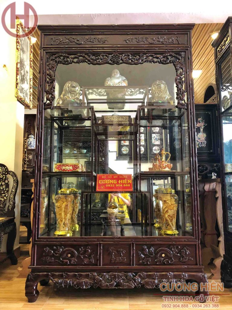 Hình ảnh tủ bày đồ chạm trúc nho 01