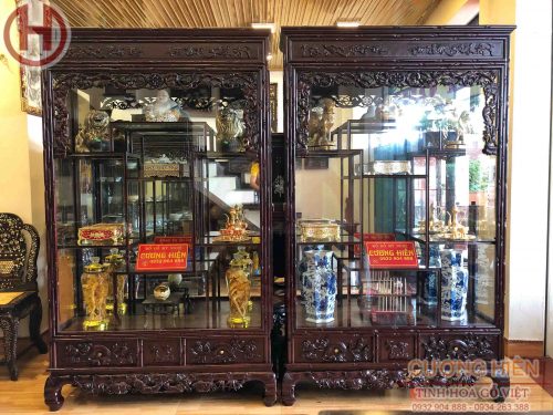 Hình ảnh tủ bày đồ chạm trúc nho 01