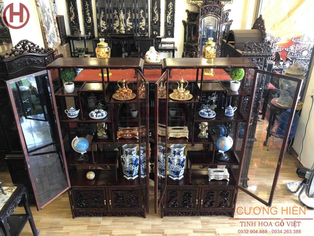 Tủ Bày Đồ Đục Chạm Kênh Bong