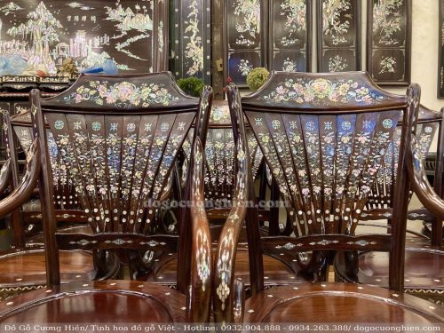 BỘ BÀN GHẾ RẺ QUẠT NAM BỘ GỖ GỤ KHẢM ỐC MẶT LIỀN KHỐI ( 204005)