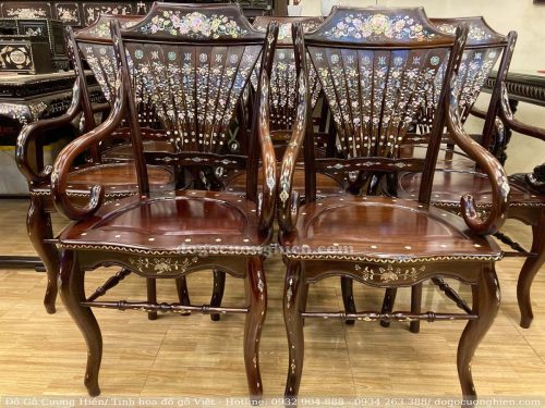 BỘ BÀN GHẾ RẺ QUẠT NAM BỘ GỖ GỤ KHẢM ỐC MẶT LIỀN KHỐI ( 204005)