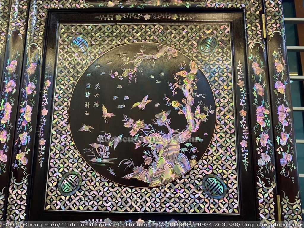 CHI TIẾT CẶ TỦ BÀY ĐỒ KHẢM ỐC ĐỎ LỬA | mã số 204007