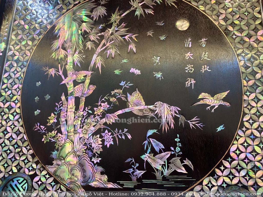 CHI TIẾT CẶ TỦ BÀY ĐỒ KHẢM ỐC ĐỎ LỬA | mã số 204007