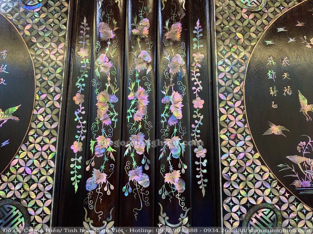 CHI TIẾT CẶ TỦ BÀY ĐỒ KHẢM ỐC ĐỎ LỬA | mã số 204007