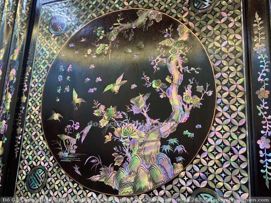 CHI TIẾT CẶ TỦ BÀY ĐỒ KHẢM ỐC ĐỎ LỬA | mã số 204007